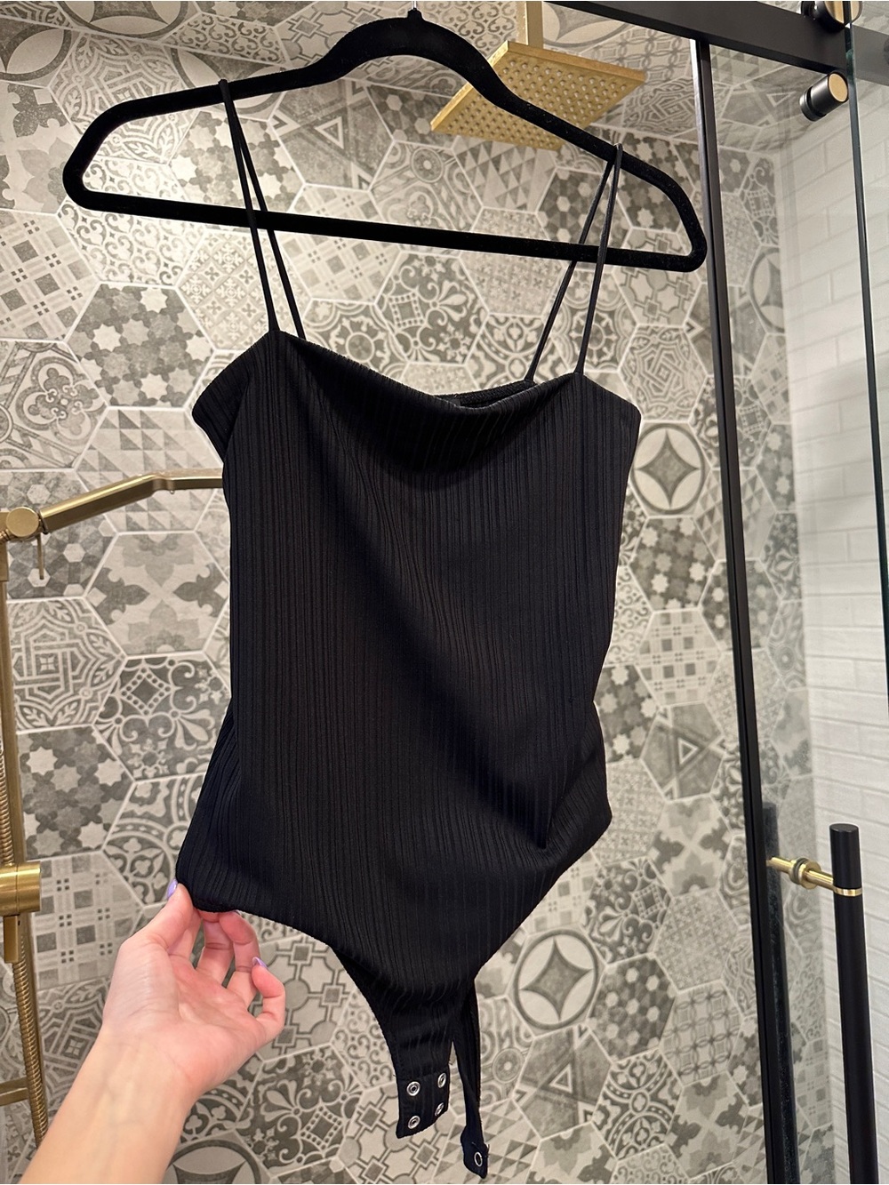 Women's Black Ribbed Cami Bodysuit
